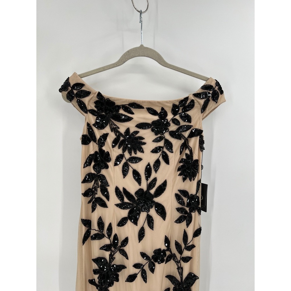 NWT Adrianna Papell Beaded Mesh Column Gown Black Nude Floral Size 6 — MSRP $329 - Picture 2 of 11